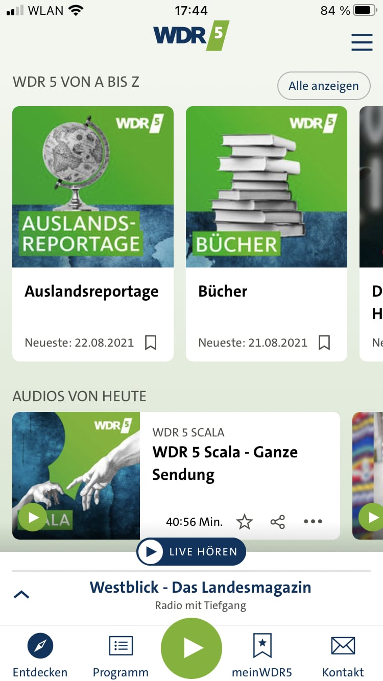 Screenshot der WDR5 App